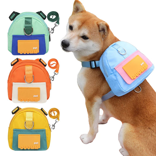 Pet Backpack With Harness Collar Outdoor Travel Portable Dog